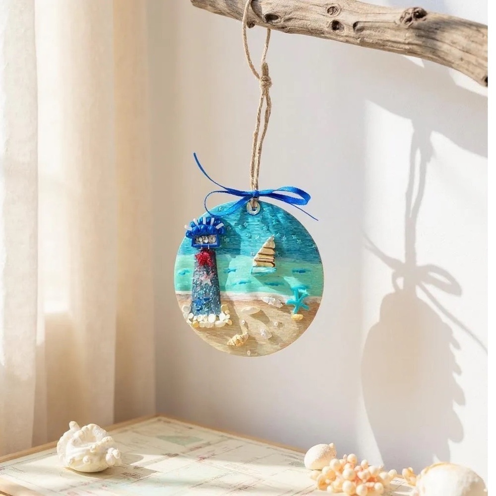 Coastal Lighthouse Holiday Ornament - Blue and Red